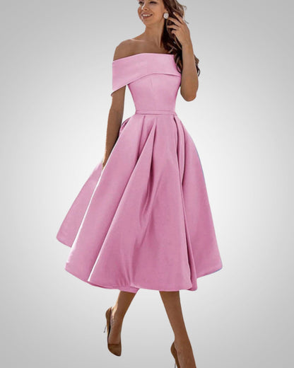Alyssa | Women’s Off-Shoulder Flared Midi Dress