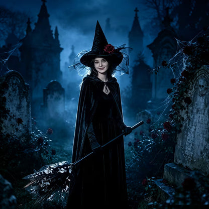 Phoebe | Women's Black Witch Halloween Costume Dress Set
