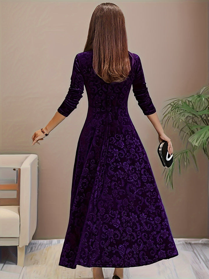 Abigail | Women's Casual Floral-Embossed Midi Dress