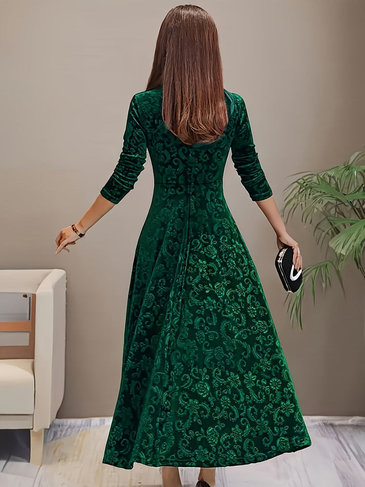 Abigail | Women's Casual Floral-Embossed Midi Dress