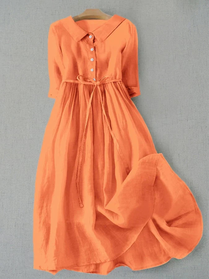 Kendra | Women’s Linen Button Front Midi Dress