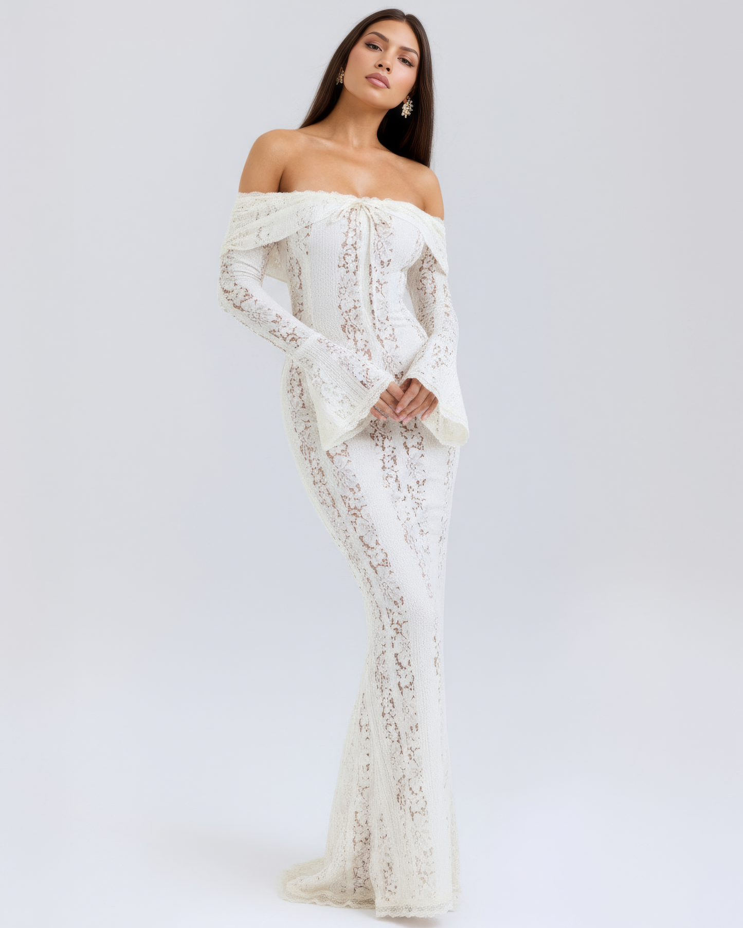 Margot | Women's Off-Shoulder Floral Lace Maxi Dress