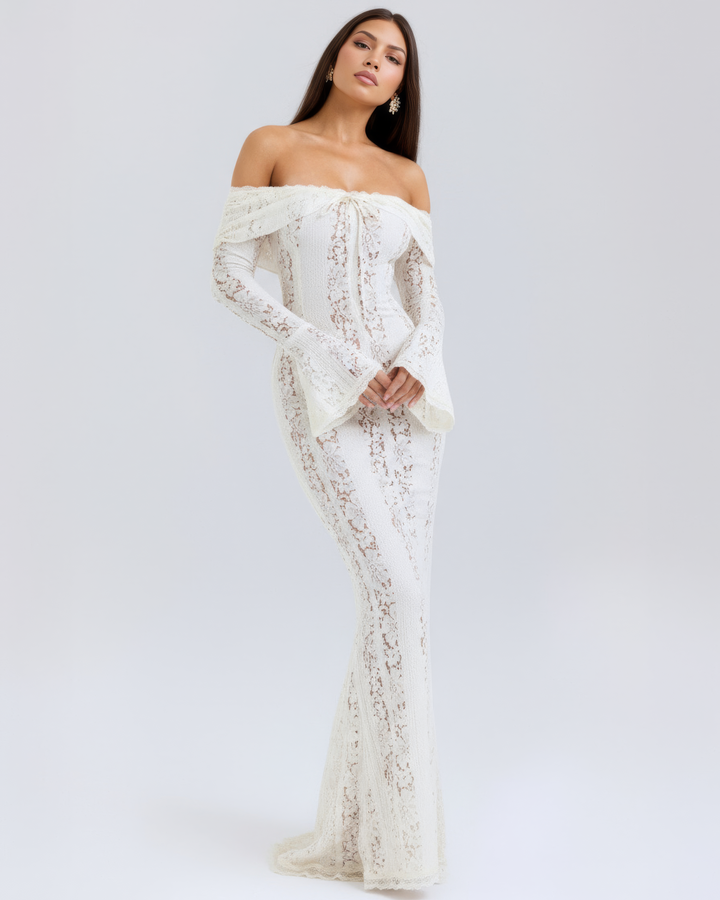 Margot | Women's Off-Shoulder Floral Lace Maxi Dress