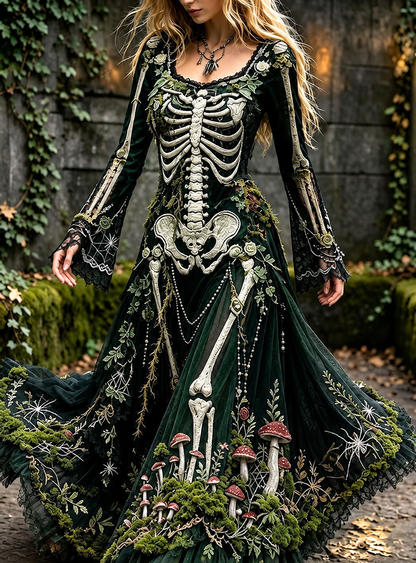 Women's Halloween Skeleton Print Maxi Dress