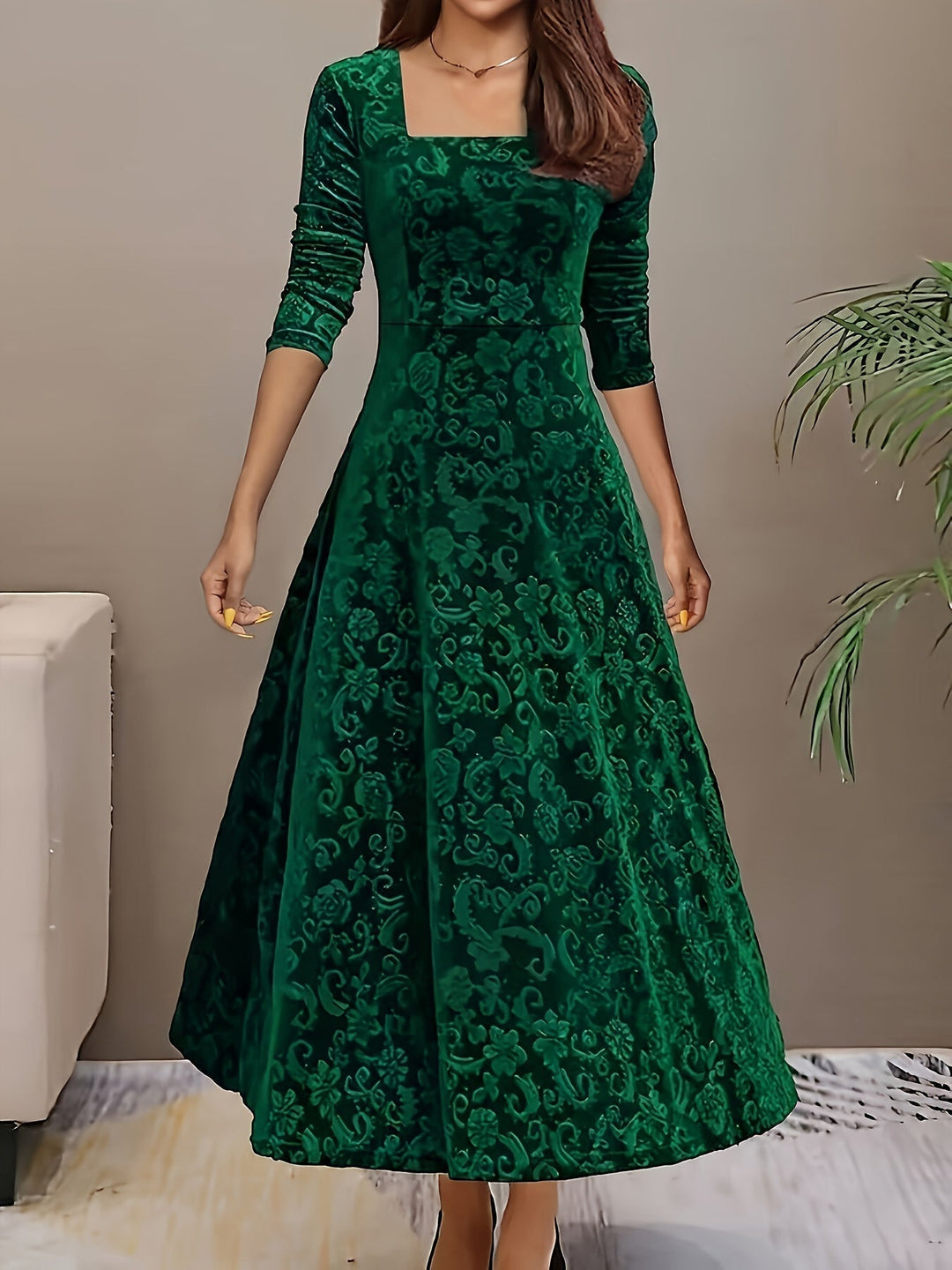 Abigail | Women's Casual Floral-Embossed Midi Dress