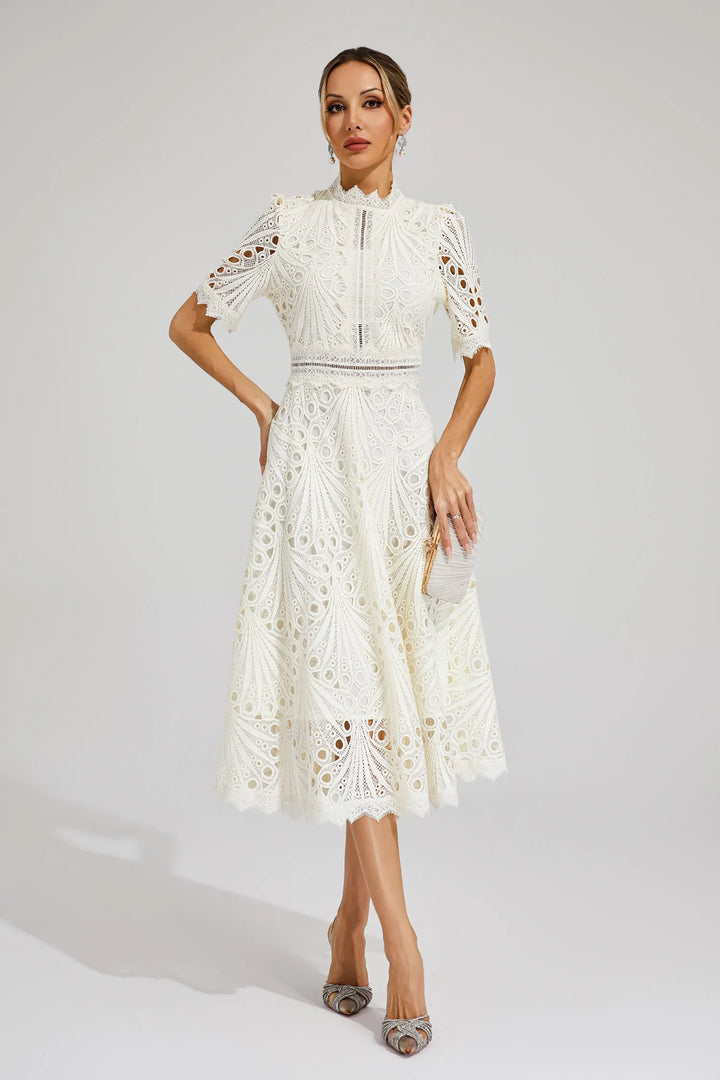 Thea | Women's Summer Lace Pattern Midi Dress