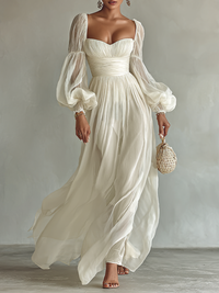Maya | Women's Square Neck Long Sleeve Waist Maxi Dress
