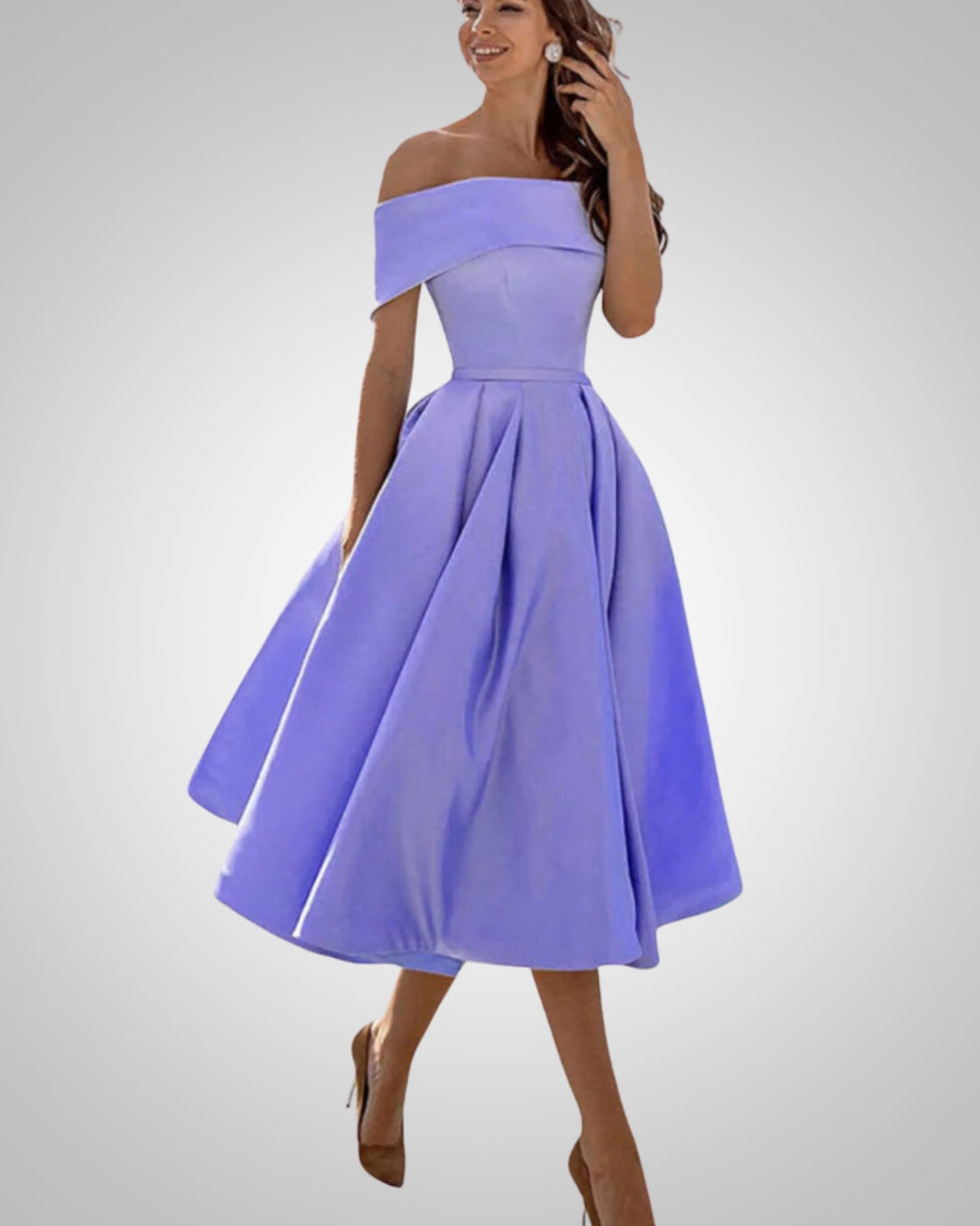 Alyssa | Women’s Off-Shoulder Flared Midi Dress