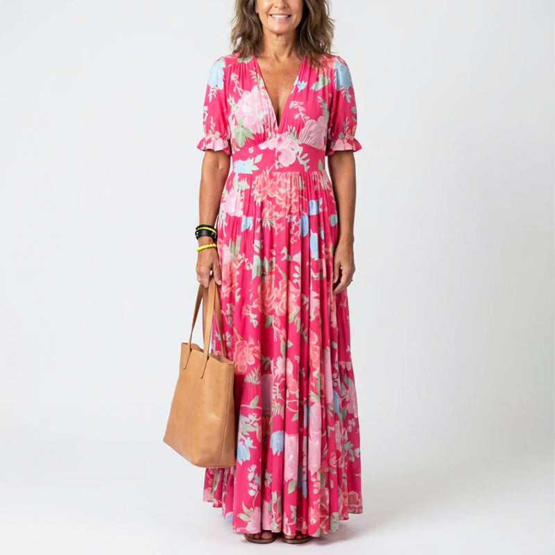 Luna | Women's Floral V-Neck Summer Long Dress