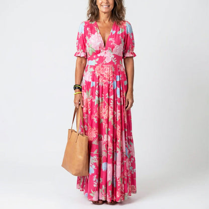 Luna | Women's Floral V-Neck Summer Long Dress