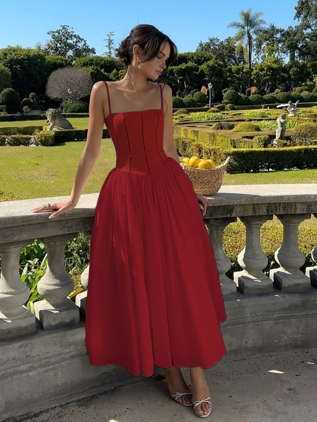 Elara | Women’s Spaghetti Strap Wedding Guest Midi Dress