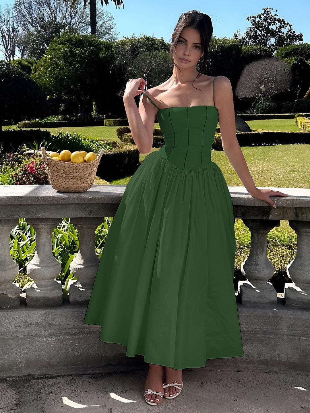 Elara | Women’s Spaghetti Strap Wedding Guest Midi Dress