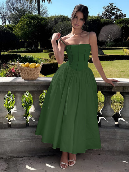 Elara | Women’s Spaghetti Strap Wedding Guest Midi Dress