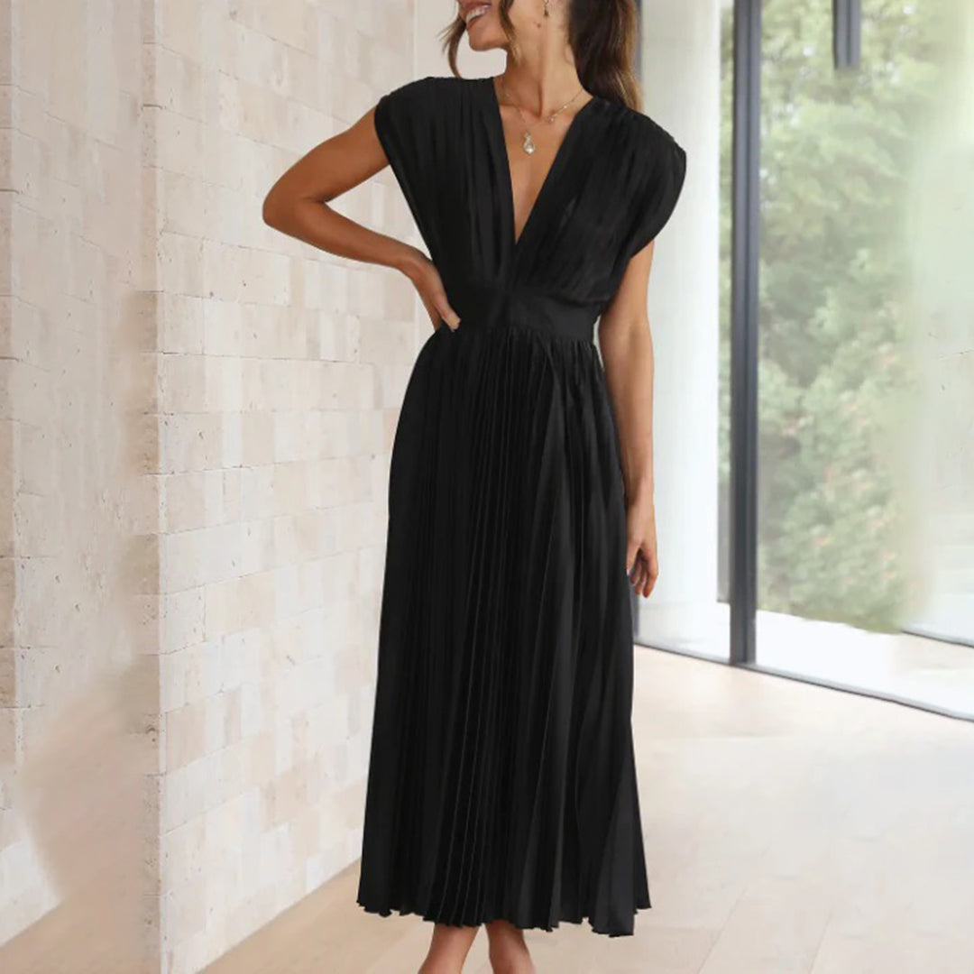 Scarla | Women’s V-neck Pleated Maxi Dress
