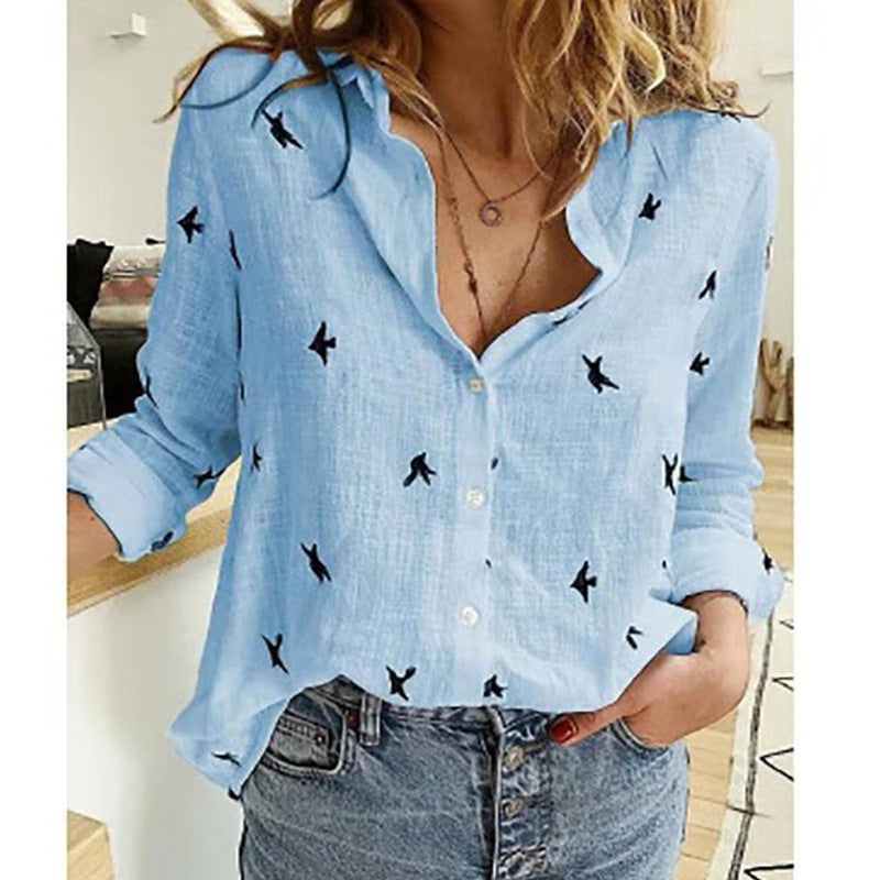 Merrick | Women's Summer Bird-Print Blouse
