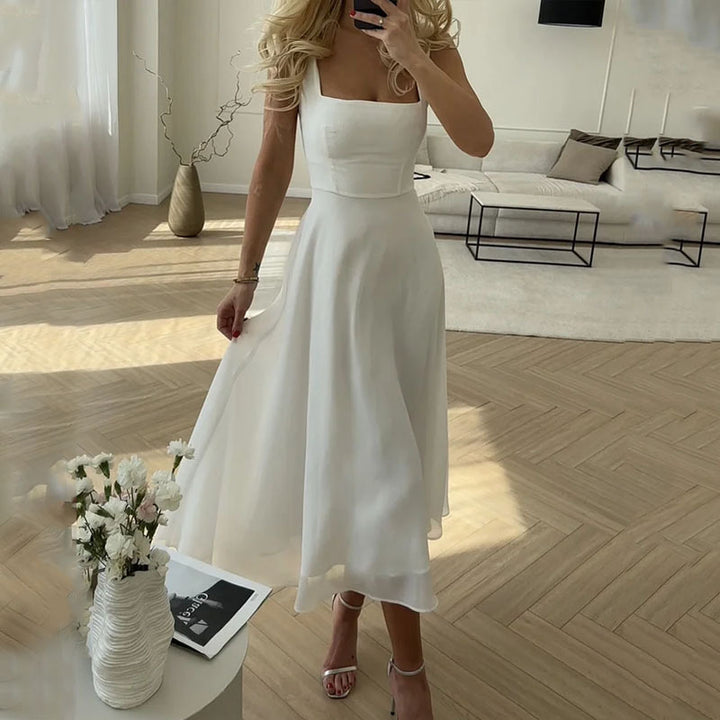 Celeste | Elegant Women Wedding Guest Square Neck Midi Dress