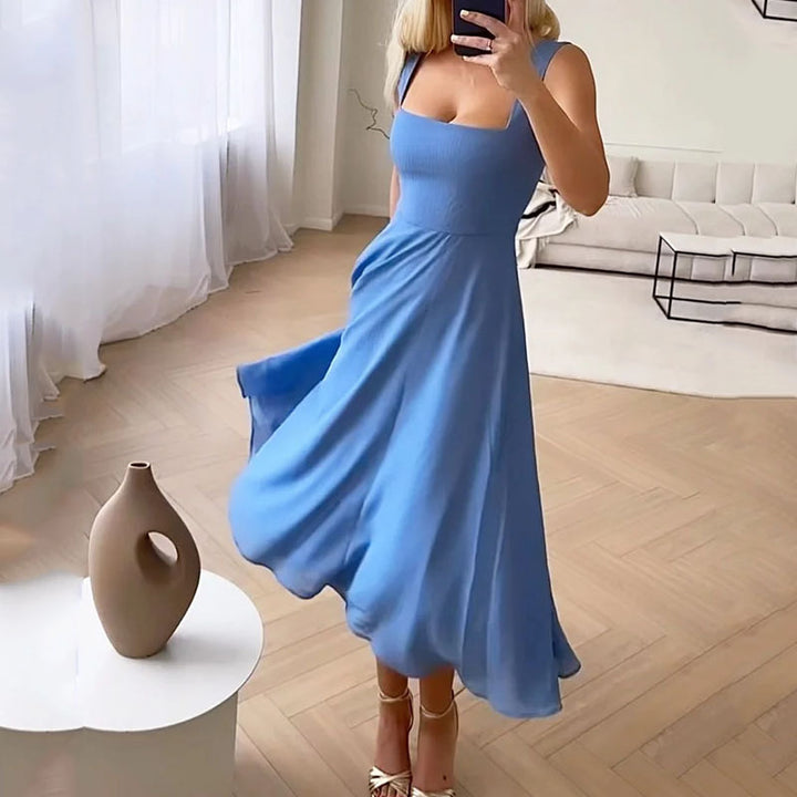 Celeste | Elegant Women Wedding Guest Square Neck Midi Dress