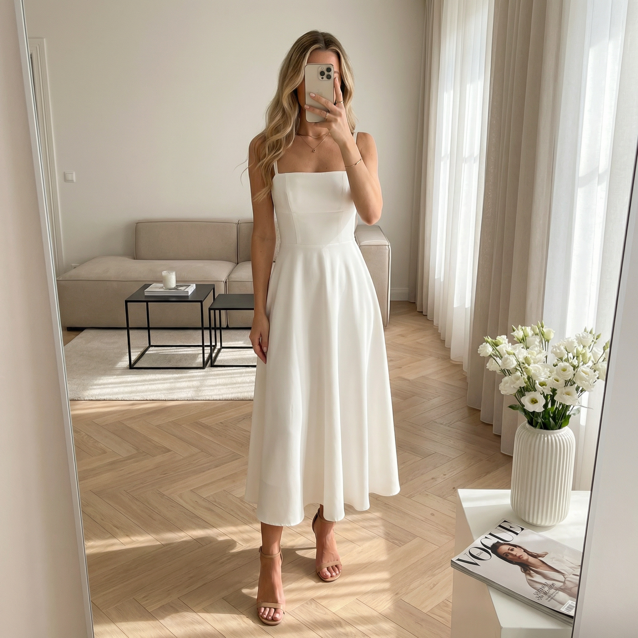 Celeste | Elegant Women Wedding Guest Square Neck Midi Dress