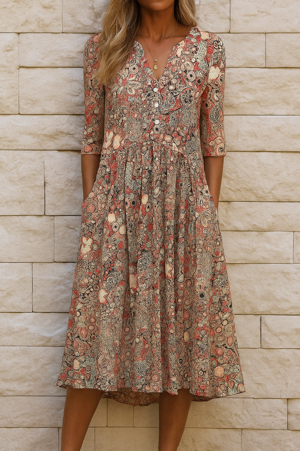 Borelia | Women’s V-neck Summer Floral Midi Dress