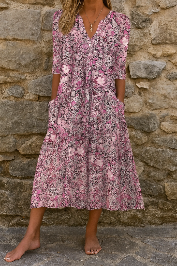 Borelia | Women’s V-neck Summer Floral Midi Dress