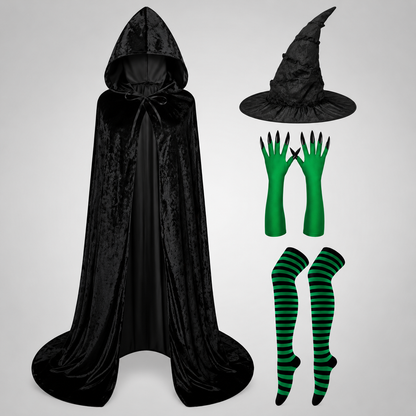 Evie | Women's Green Witch Striped Socks Hat Halloween Costume Set