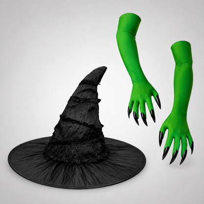 Evie | Women's Green Witch Striped Socks Hat Halloween Costume Set