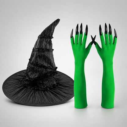 Evie | Women's Green Witch Striped Socks Hat Halloween Costume Set