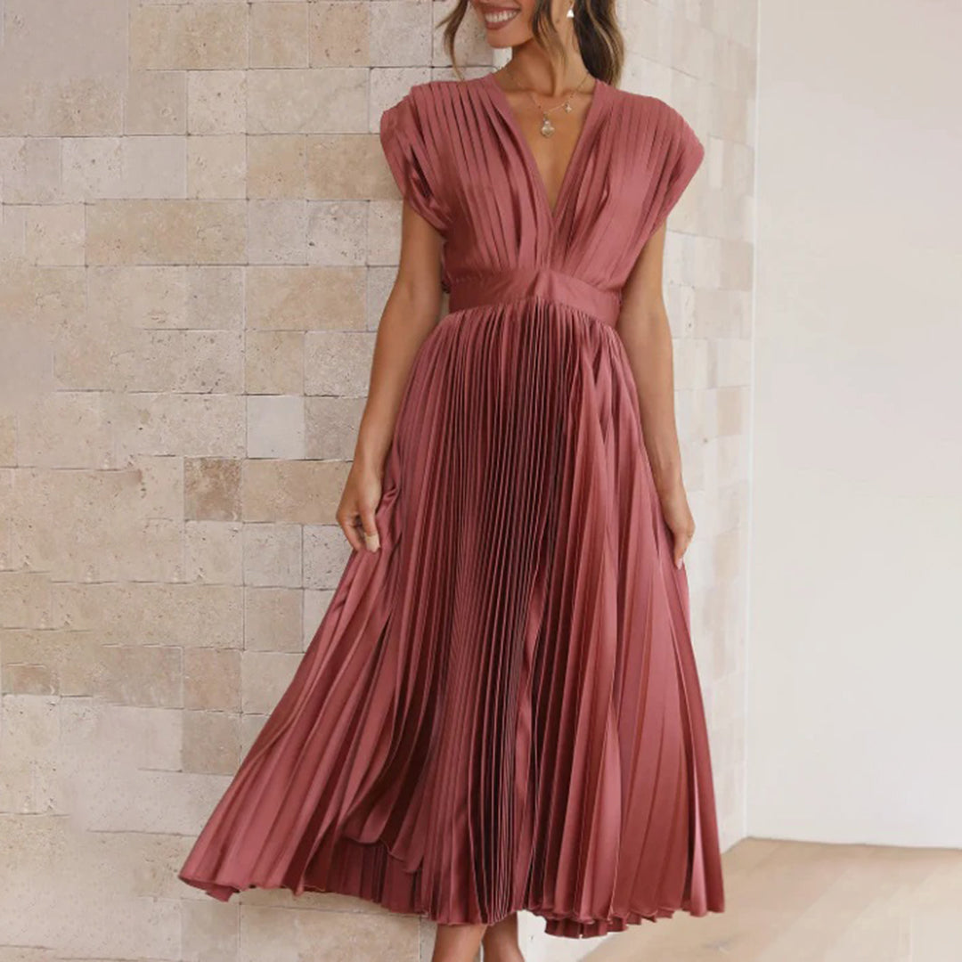 Scarla | Women’s V-neck Pleated Maxi Dress