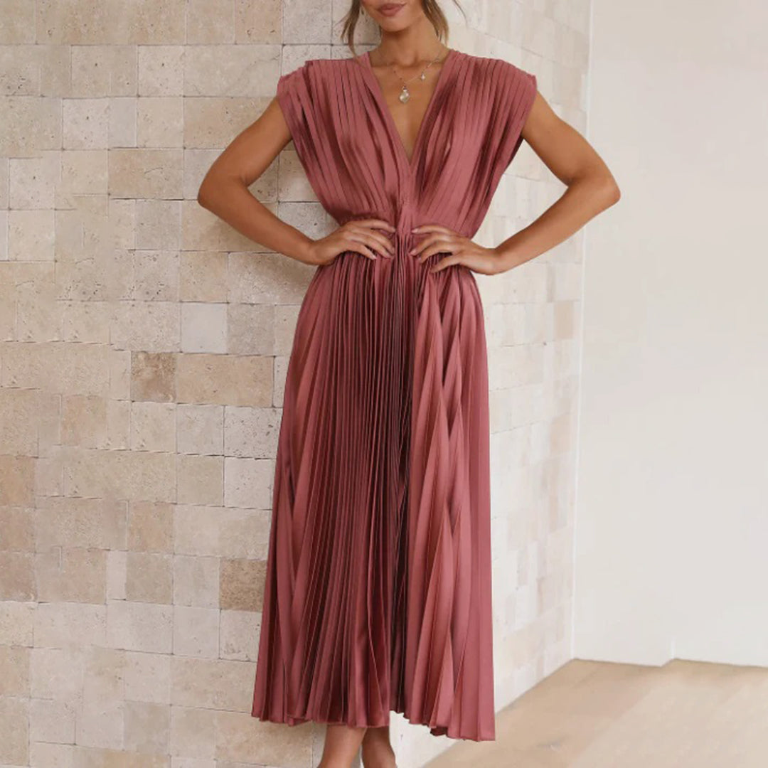 Scarla | Women’s V-neck Pleated Maxi Dress