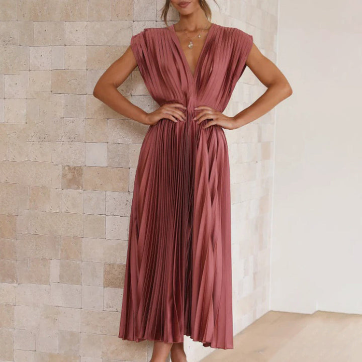 Scarla | Women’s V-neck Pleated Maxi Dress