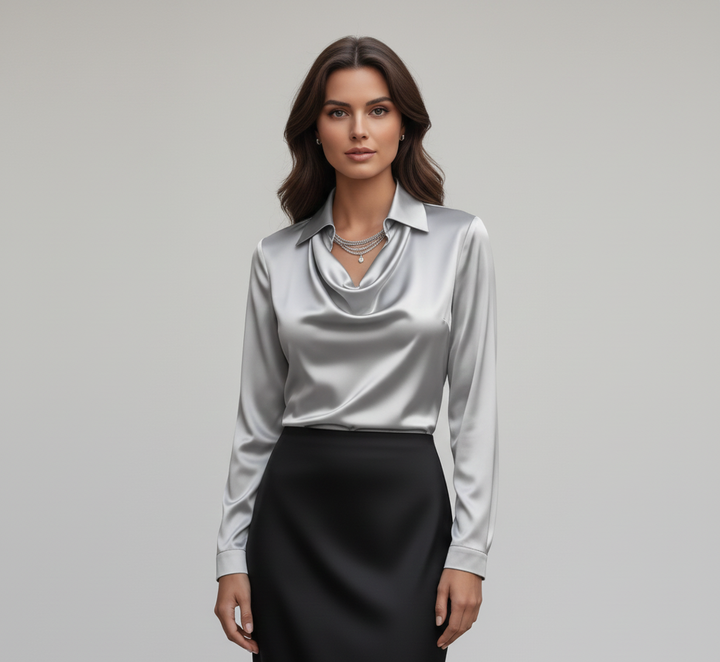 Molly | Women's Formal Satin Cowl Neck Blouse