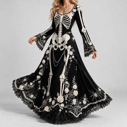 Michelle | Women's Halloween Balck Skeleton Maxi Dress