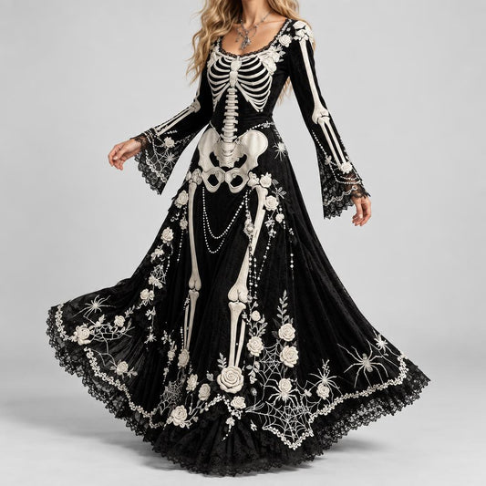 Michelle | Women's Halloween Balck Skeleton Maxi Dress