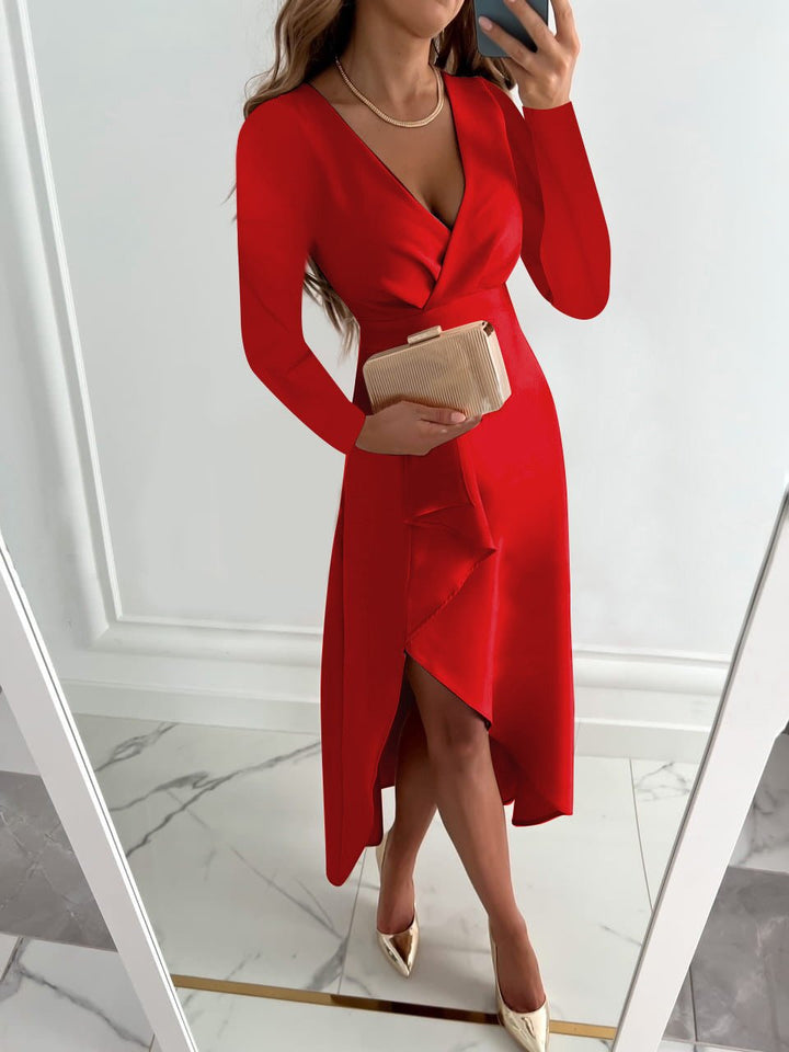 Aviva | Women’s Elegant V-Neck Wrap Style Midi Dress