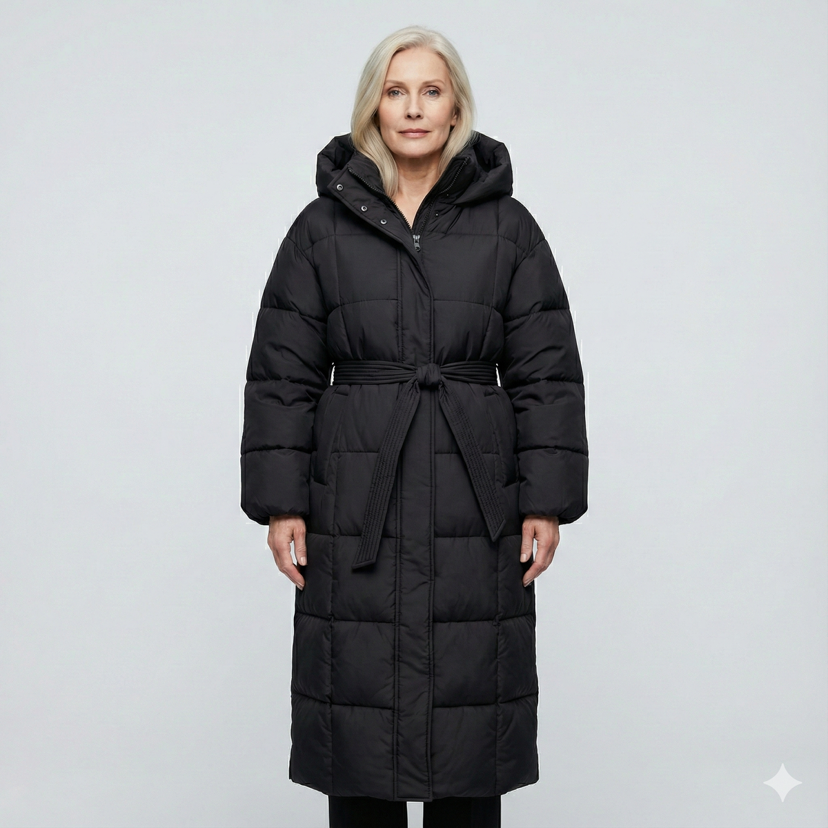 Felicity | Women's Long Belted Puffer Coat with Hood