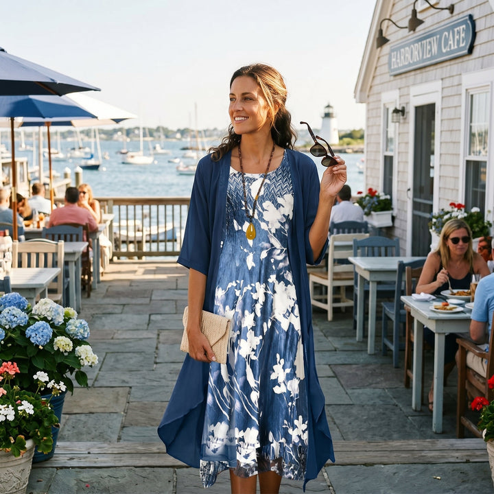 Elvira | Women's Printed Boho Midi Dress with Cardigan Set
