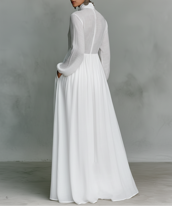 Renee | Women’s Stand Collar Linen Maxi Dress