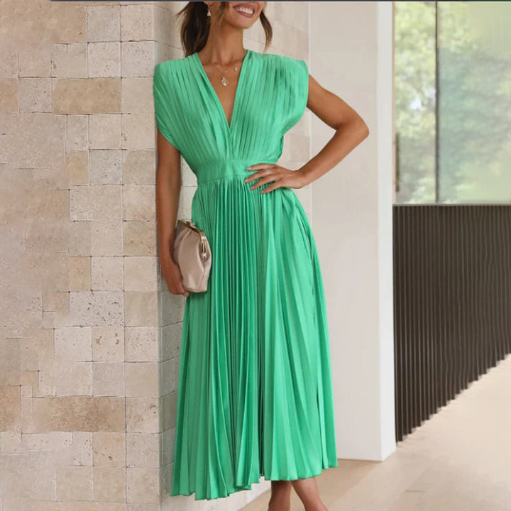 Scarla | Women’s V-neck Pleated Maxi Dress