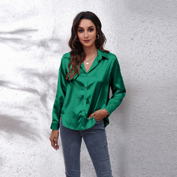 Sterling | Women's Elegant Satin Notched-Collar Blouse