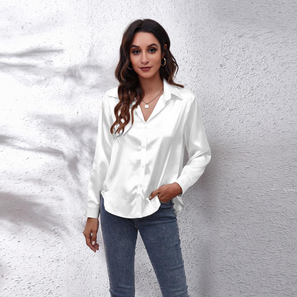 Sterling | Women's Elegant Satin Notched-Collar Blouse