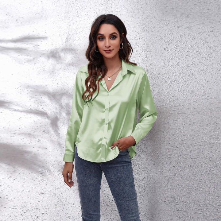 Sterling | Women's Elegant Satin Notched-Collar Blouse