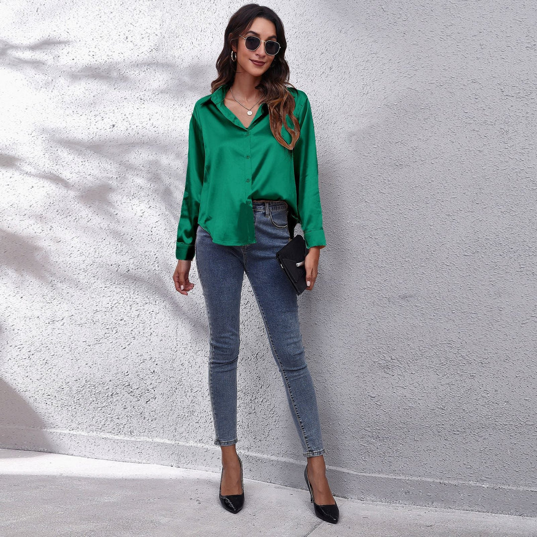 Sterling | Women's Elegant Satin Notched-Collar Blouse