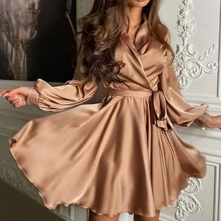 Yamina | Women’s Tie Waist Satin Midi Dress