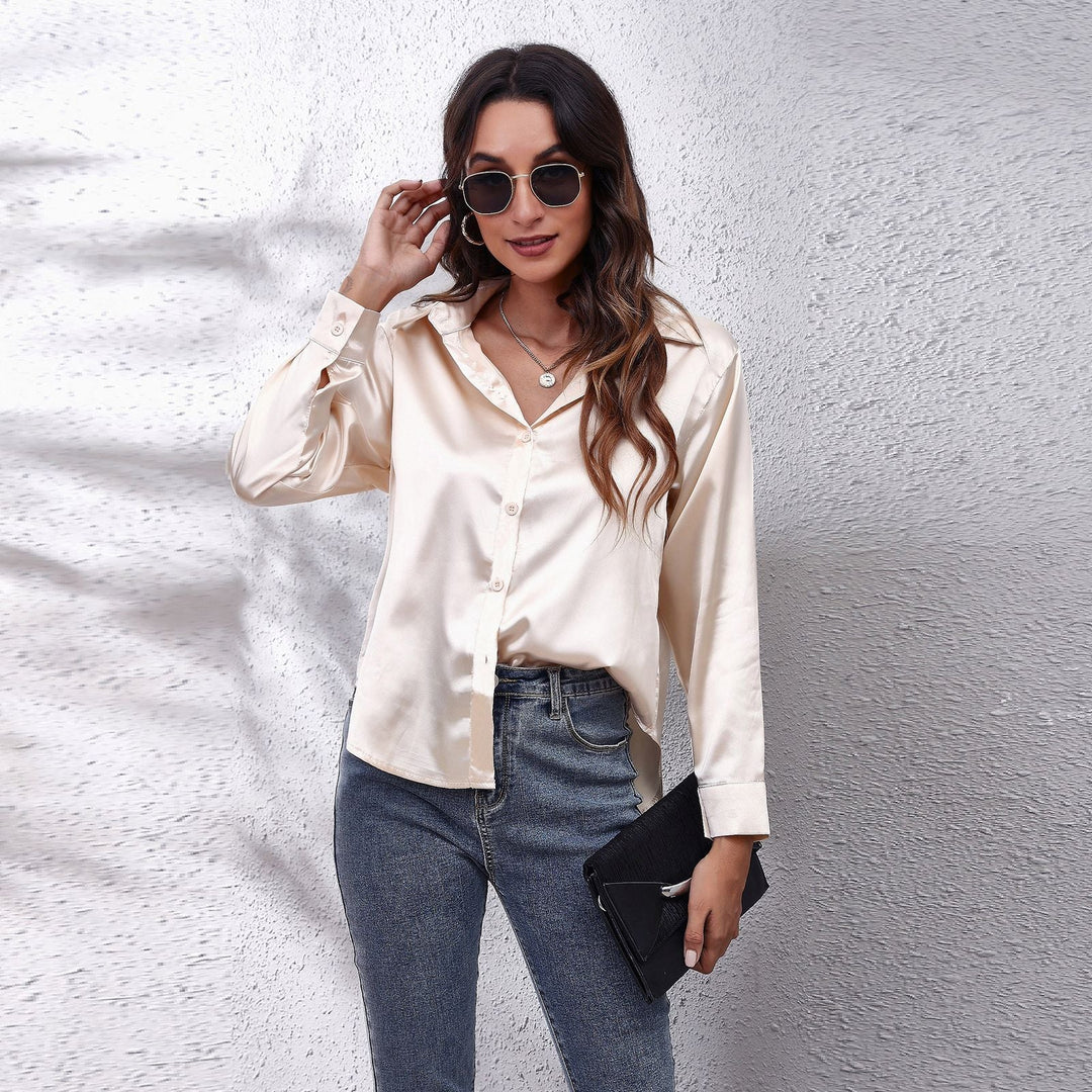 Sterling | Women's Elegant Satin Notched-Collar Blouse