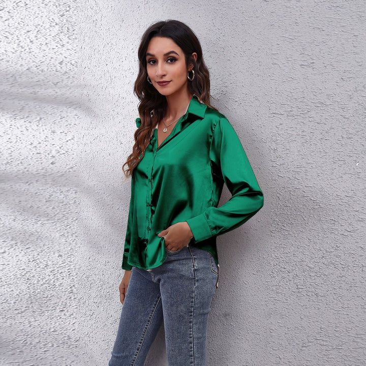 Sterling | Women's Elegant Satin Notched-Collar Blouse