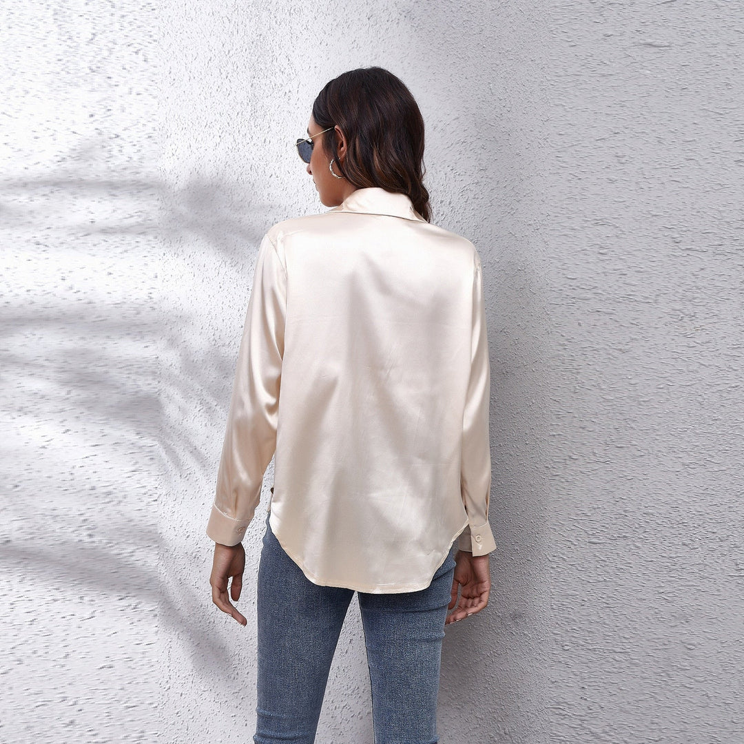 Sterling | Women's Elegant Satin Notched-Collar Blouse