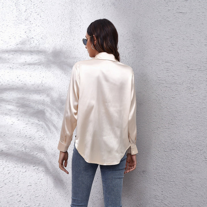 Sterling | Women's Elegant Satin Notched-Collar Blouse