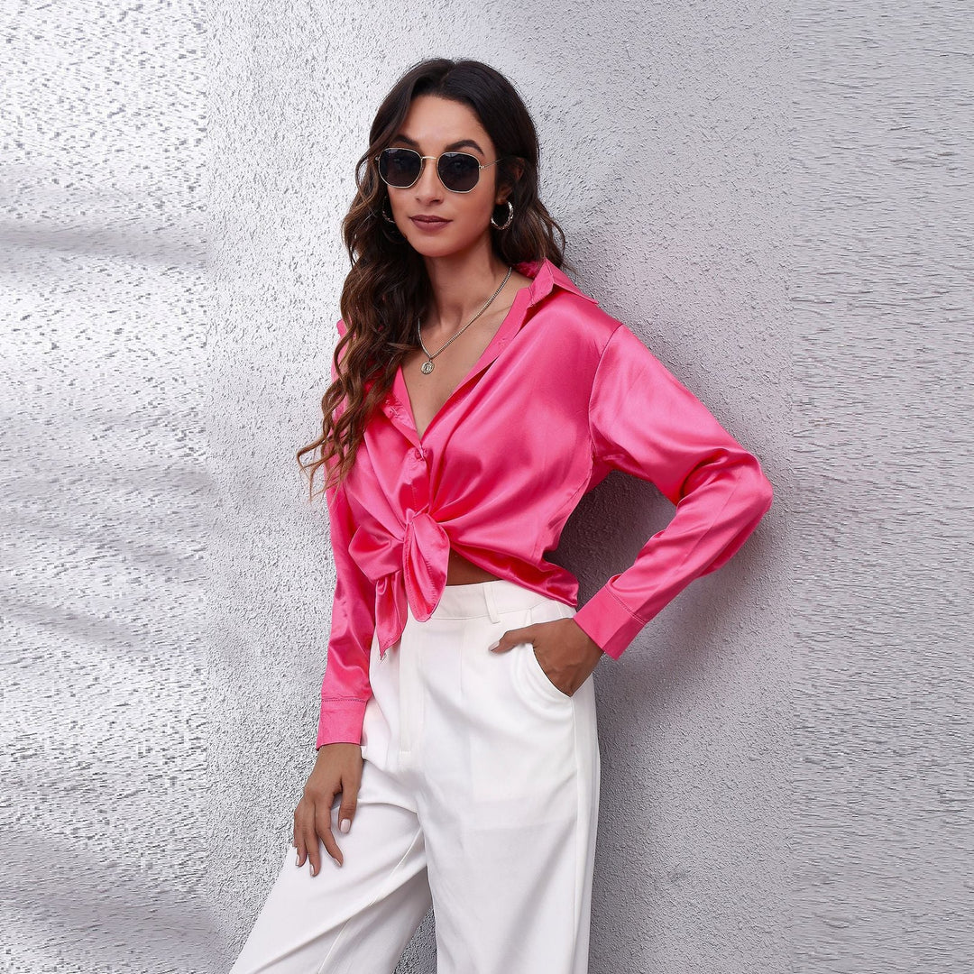 Sterling | Women's Elegant Satin Notched-Collar Blouse