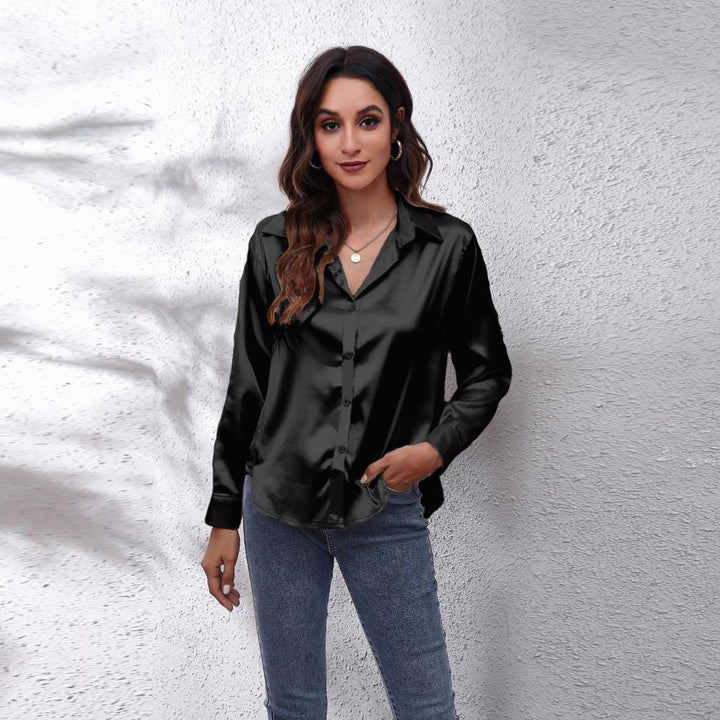 Sterling | Women's Elegant Satin Notched-Collar Blouse