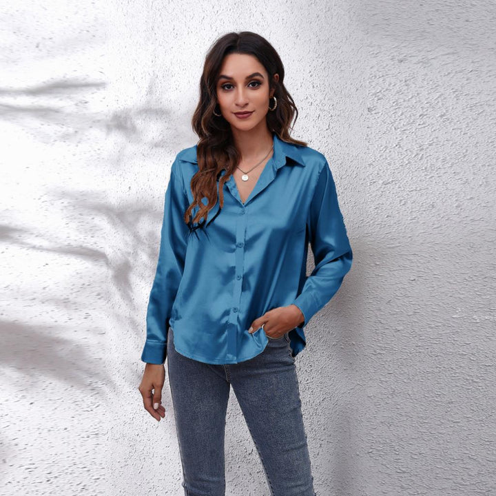 Sterling | Women's Elegant Satin Notched-Collar Blouse